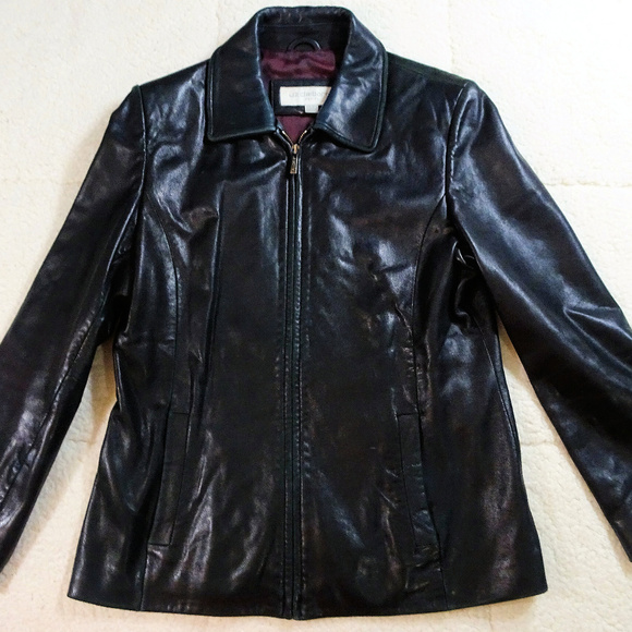 Liz Claiborne Black Leather jacket Petite Large - Picture 1 of 6